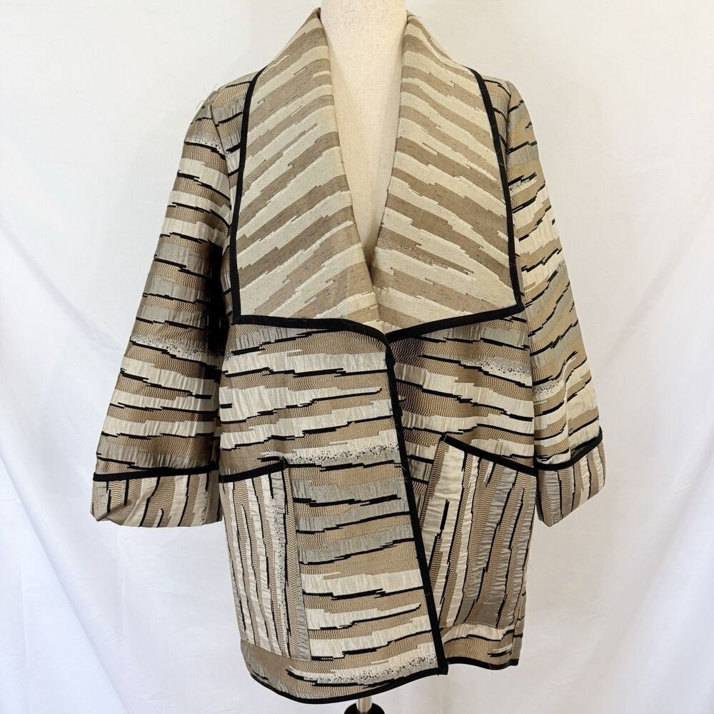 IC BY CONNIE K Collection $160 Textured Mixed Stripe Jacket Top Size XL